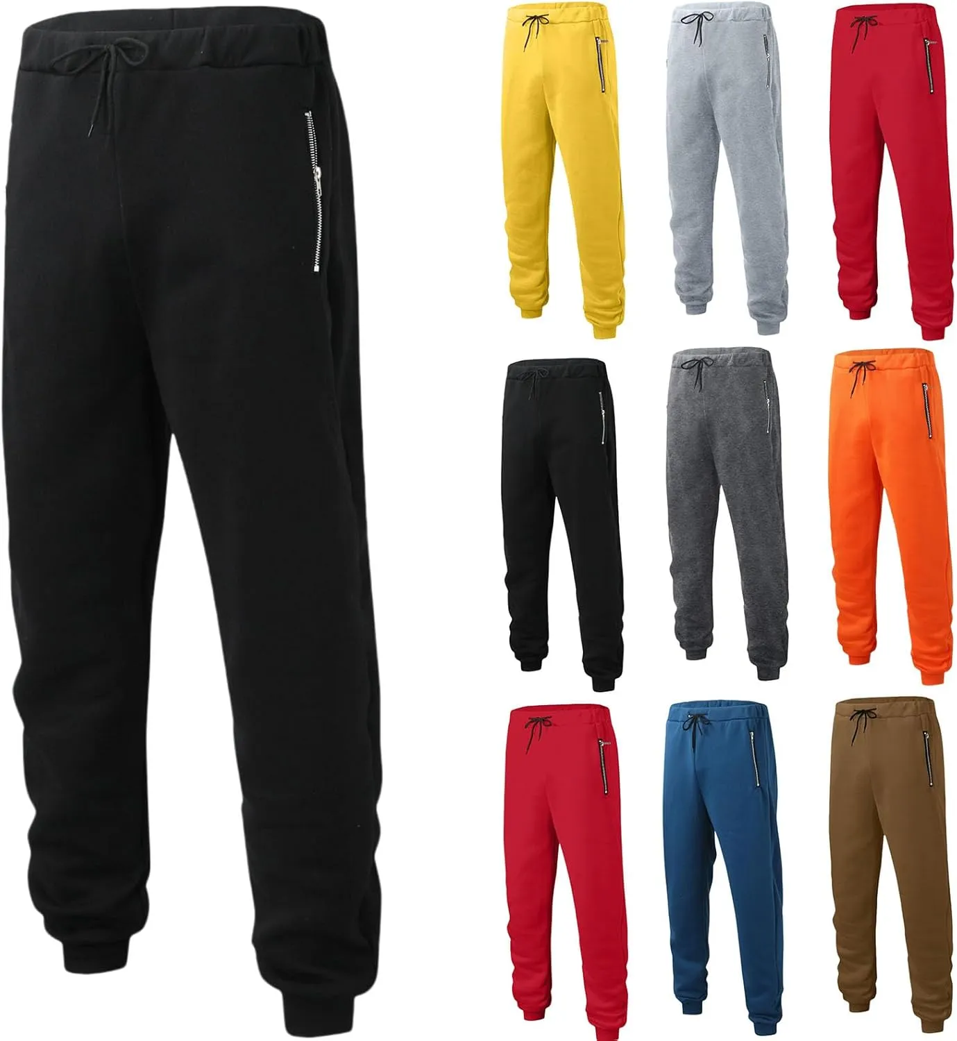 Men's Casual Joggers Sweatpants, Baggy Elastic Waist Drawstring Trousers Workout Long Sweat Pants with Zipper Pockets