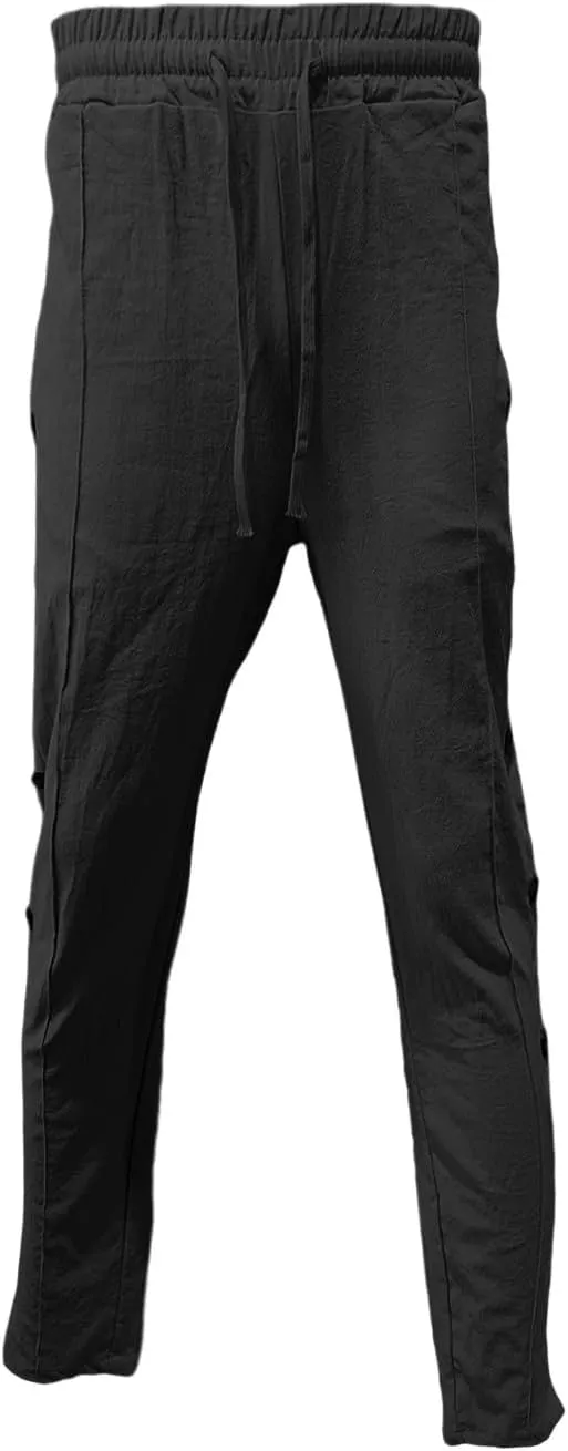 Men's Casual Linen Pants Elastic Waist Drawstring Beach Button Fly Loose Pants Lightweight Breathable Trousers