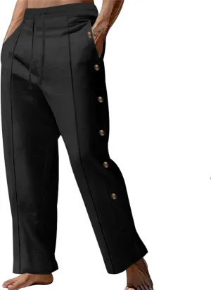 Men's Casual Linen Pants Elastic Waist Drawstring Beach Button Fly Loose Pants Lightweight Breathable Trousers