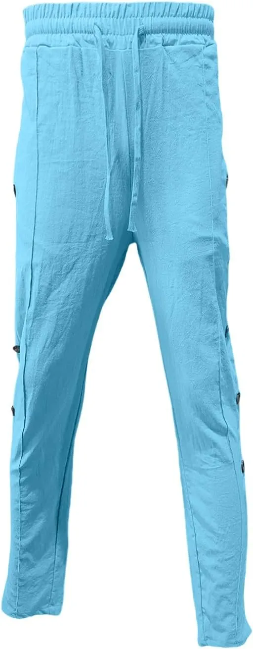 Men's Casual Linen Pants Elastic Waist Drawstring Beach Button Fly Loose Pants Lightweight Breathable Trousers