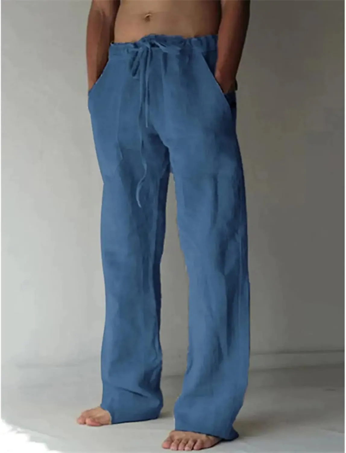 Mens Casual Linen Pants Loose Elastic Waist Drawstring Lightweight Sweatpants Fit Breathable Jogger Yoga Trousers