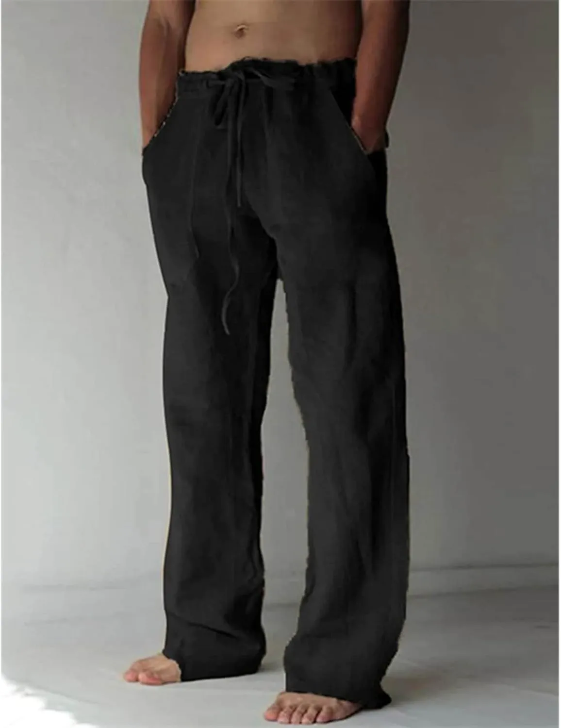 Mens Casual Linen Pants Loose Elastic Waist Drawstring Lightweight Sweatpants Fit Breathable Jogger Yoga Trousers