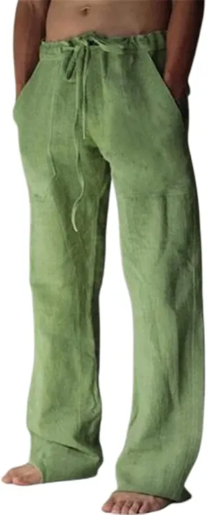 Mens Casual Linen Pants Loose Elastic Waist Drawstring Lightweight Sweatpants Fit Breathable Jogger Yoga Trousers