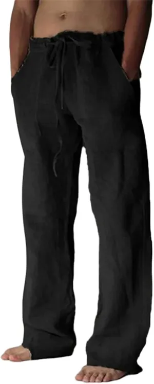 Mens Casual Linen Pants Loose Elastic Waist Drawstring Lightweight Sweatpants Fit Breathable Jogger Yoga Trousers