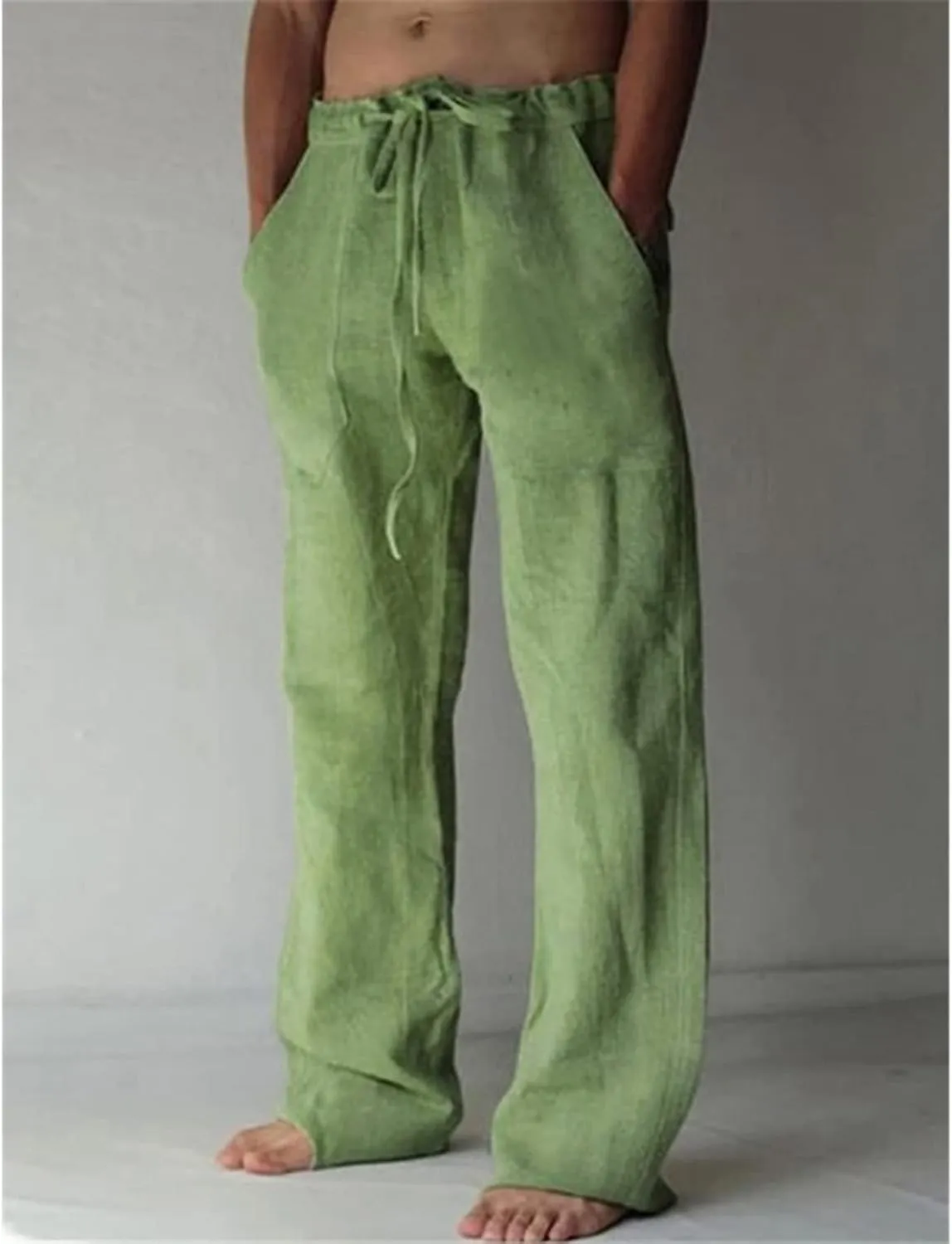 Mens Casual Linen Pants Loose Elastic Waist Drawstring Lightweight Sweatpants Fit Breathable Jogger Yoga Trousers