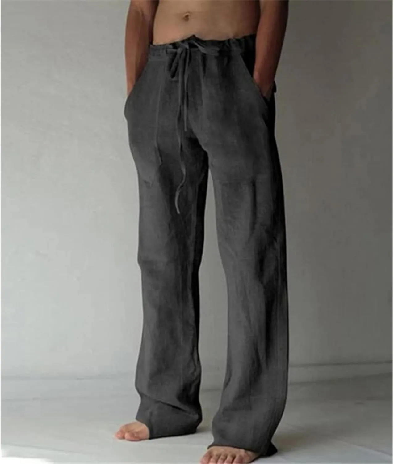 Mens Casual Linen Pants Loose Elastic Waist Drawstring Lightweight Sweatpants Fit Breathable Jogger Yoga Trousers