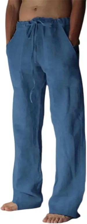 Mens Casual Linen Pants Loose Elastic Waist Drawstring Lightweight Sweatpants Fit Breathable Jogger Yoga Trousers