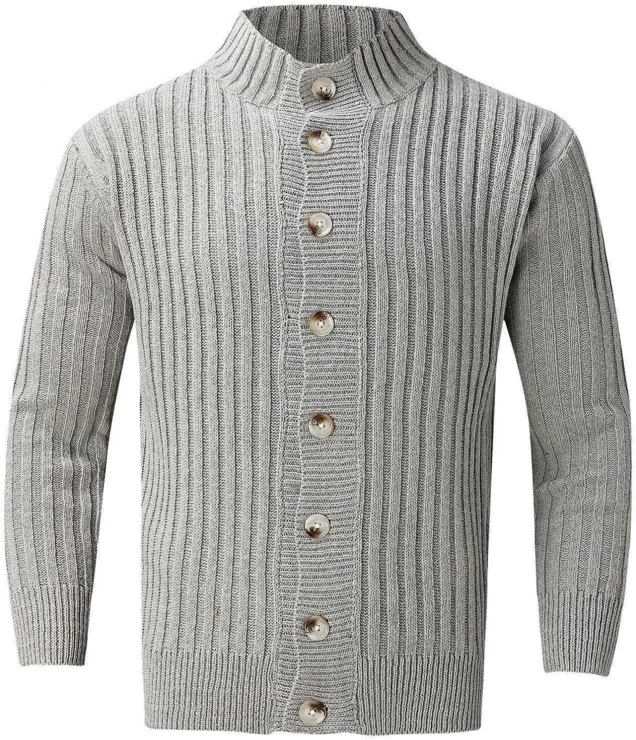 Mens Casual Stand Collar Cable Knit Cardigans Regular Fit Button Down Long Sleeve Casual Open Front Cardigan Sweaters