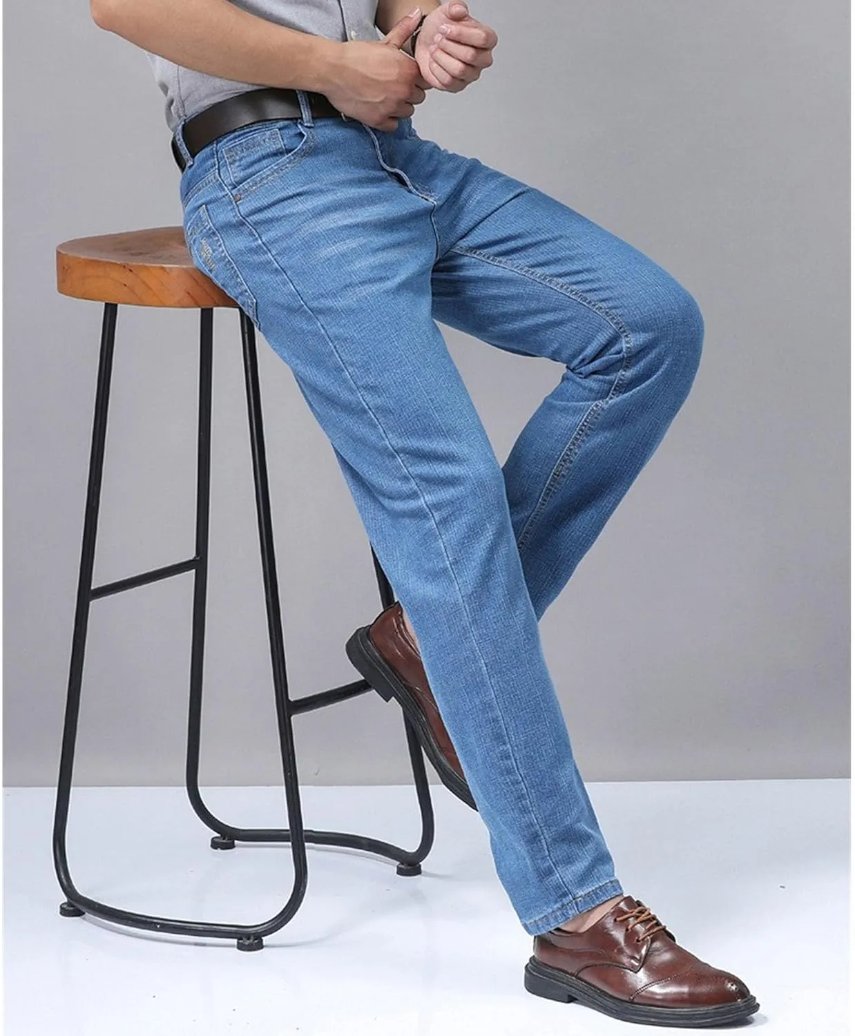 Men's Classic Relaxed Fit Jean Lightweight Straight Leg Washed Denim Jeans Retro Distressed Loose Fit Jean Pants