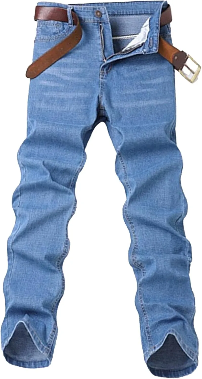 Men's Classic Relaxed Fit Jean Lightweight Straight Leg Washed Denim Jeans Retro Distressed Loose Fit Jean Pants