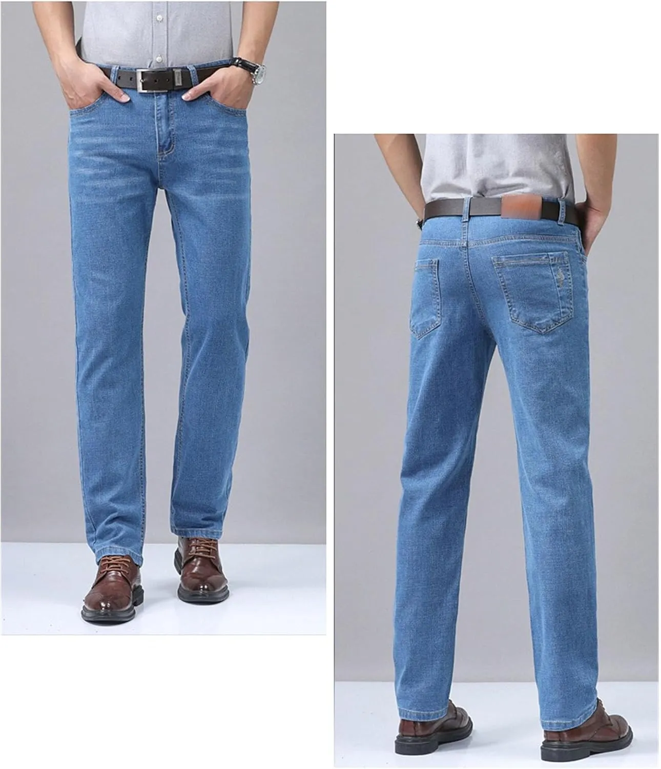 Men's Classic Relaxed Fit Jean Lightweight Straight Leg Washed Denim Jeans Retro Distressed Loose Fit Jean Pants