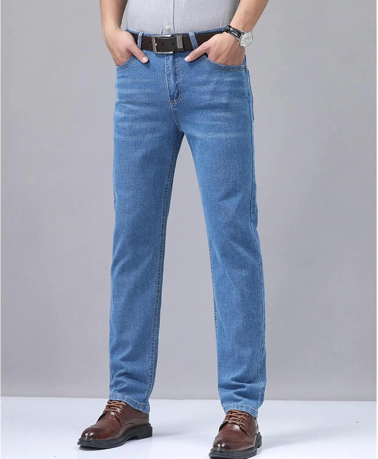 Men's Classic Relaxed Fit Jean Lightweight Straight Leg Washed Denim Jeans Retro Distressed Loose Fit Jean Pants
