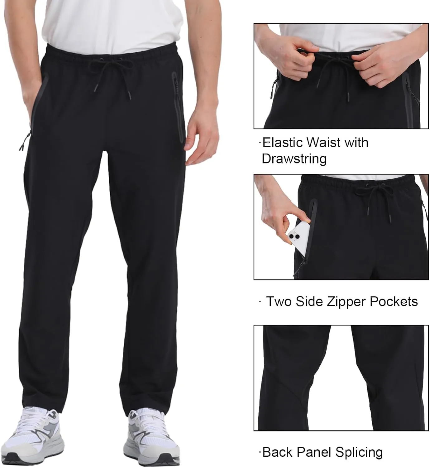 Men's Hiking Pants,Breathable Quick Dry Fishing Running Athletic Active Jogger Sweat Pant with Zipper Pockets