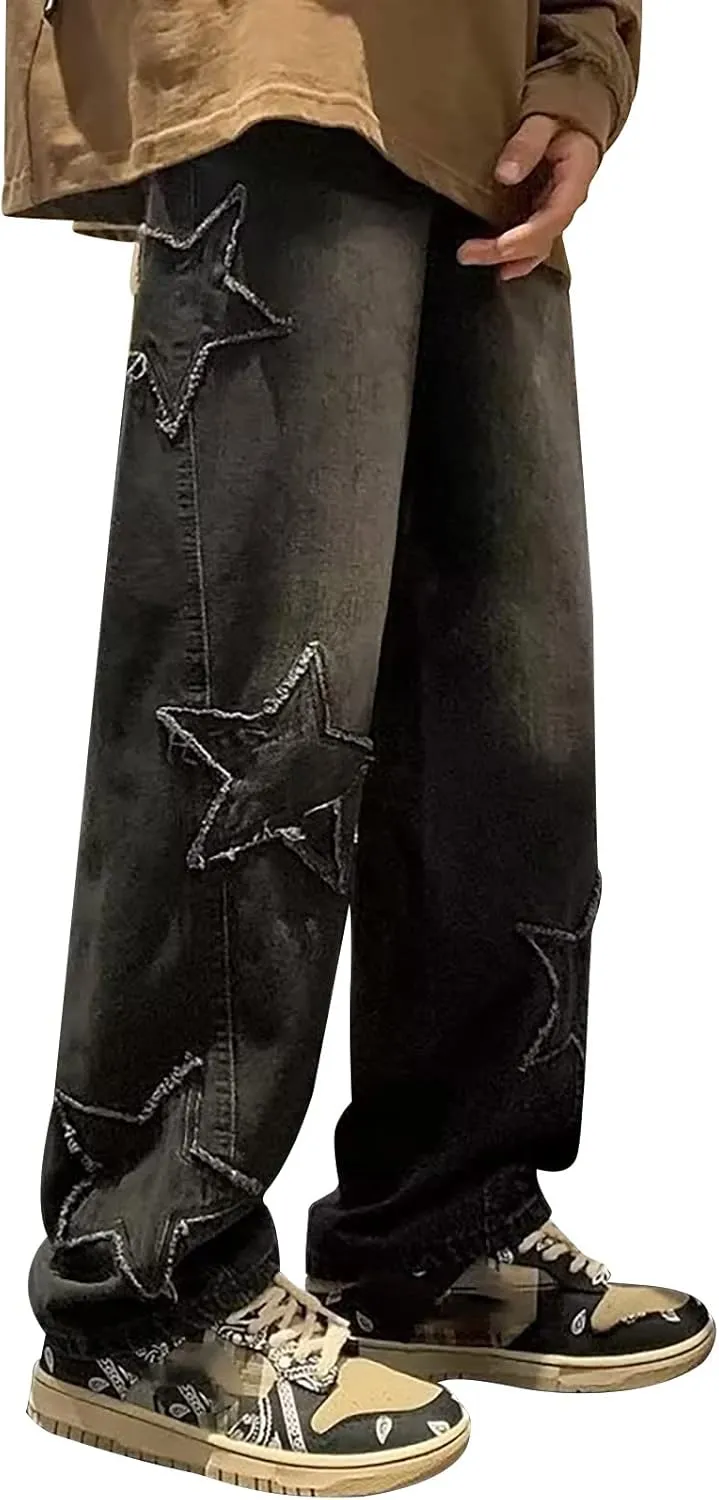 Men's Jeans Comfort Stretch Denim Straight Leg Relaxed Fit Jeans for Men Fuzzy House