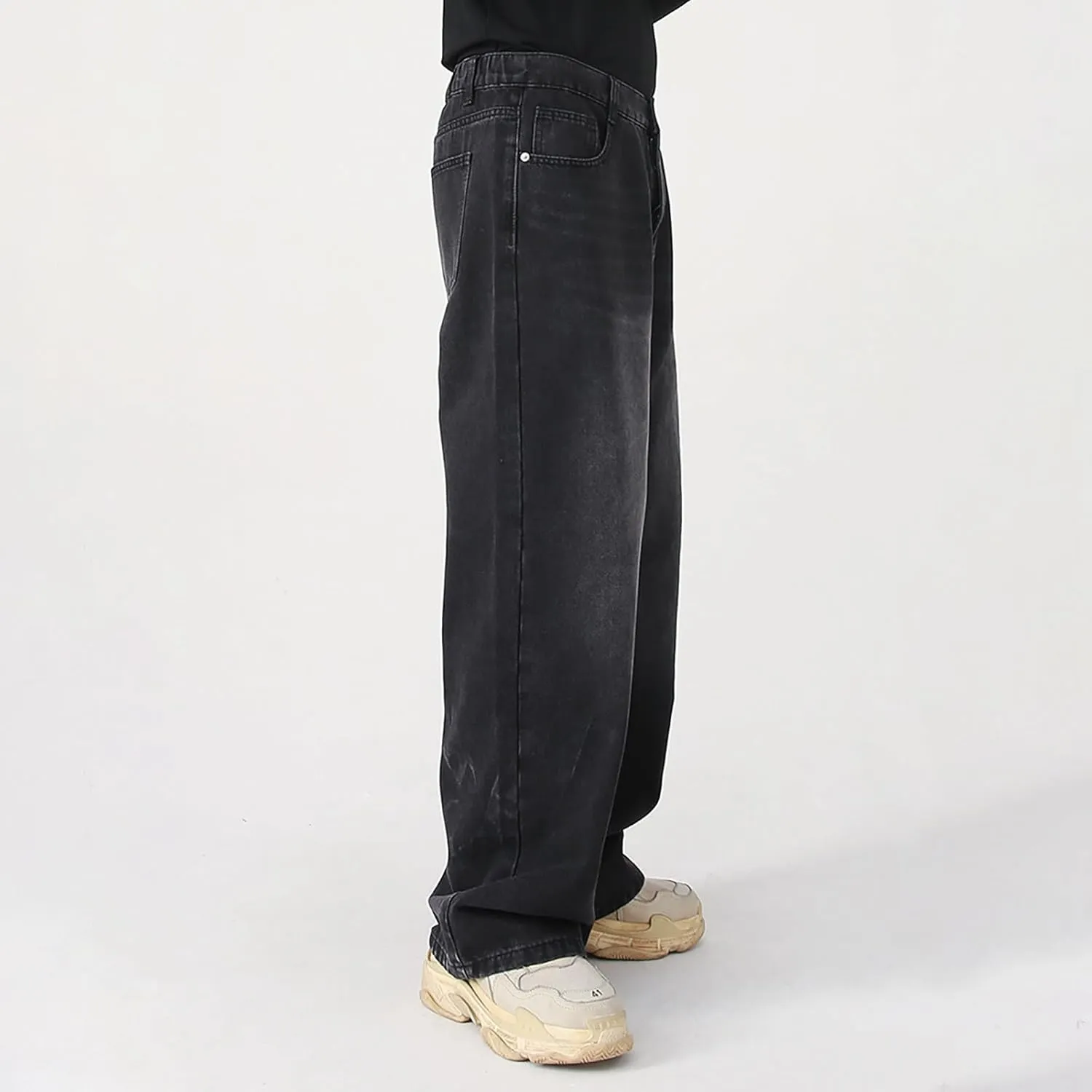 Mens Jeans Elastic Waist Jeans Casual Drawstring Denim Pants Trousers Baggy Jeans Y2k Hip Hop Jeans Loose Fit Denim Jeans
