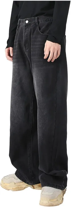 Mens Jeans Elastic Waist Jeans Casual Drawstring Denim Pants Trousers Baggy Jeans Y2k Hip Hop Jeans Loose Fit Denim Jeans