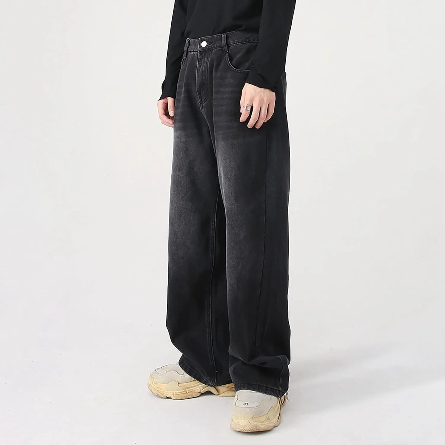 Mens Jeans Elastic Waist Jeans Casual Drawstring Denim Pants Trousers Baggy Jeans Y2k Hip Hop Jeans Loose Fit Denim Jeans