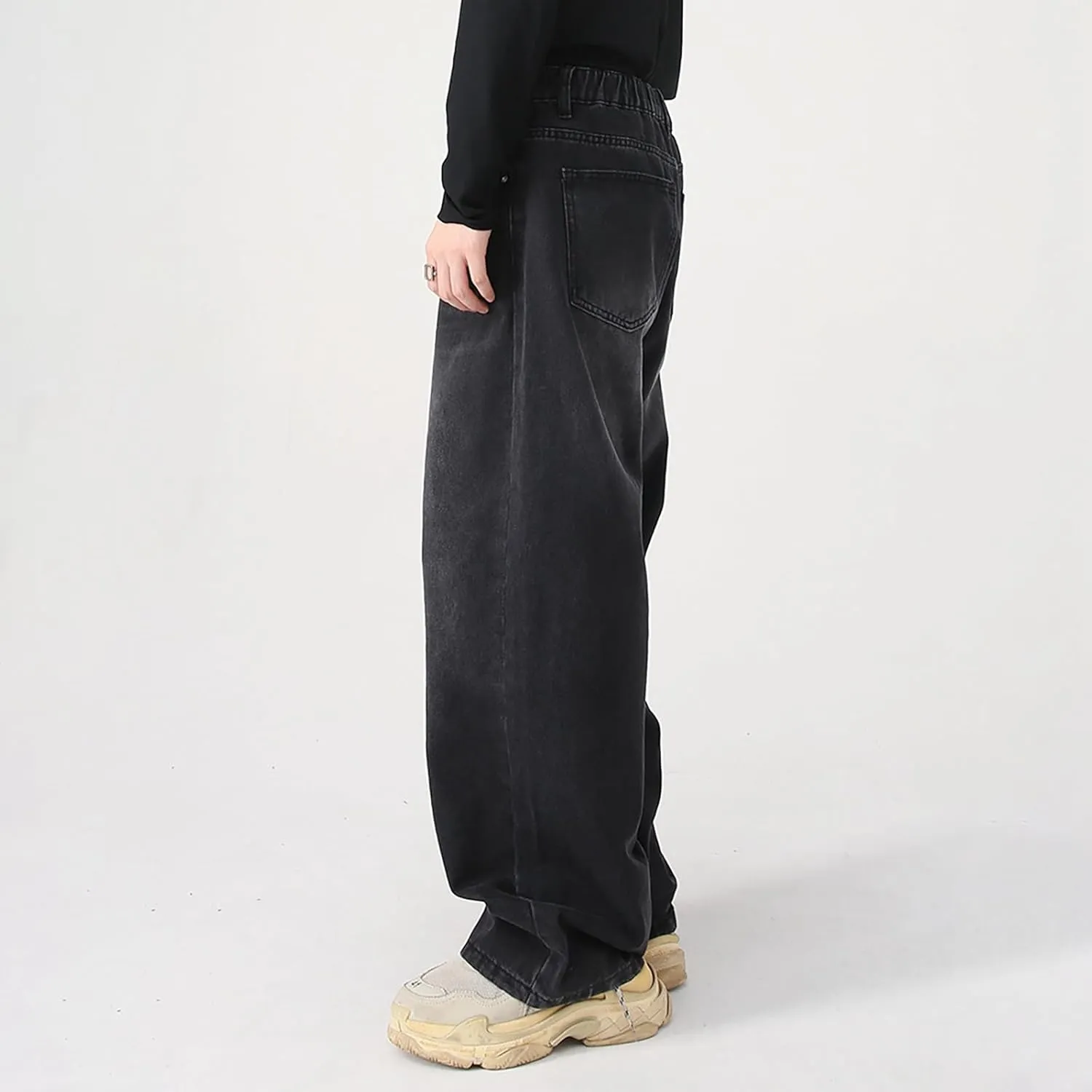 Mens Jeans Elastic Waist Jeans Casual Drawstring Denim Pants Trousers Baggy Jeans Y2k Hip Hop Jeans Loose Fit Denim Jeans