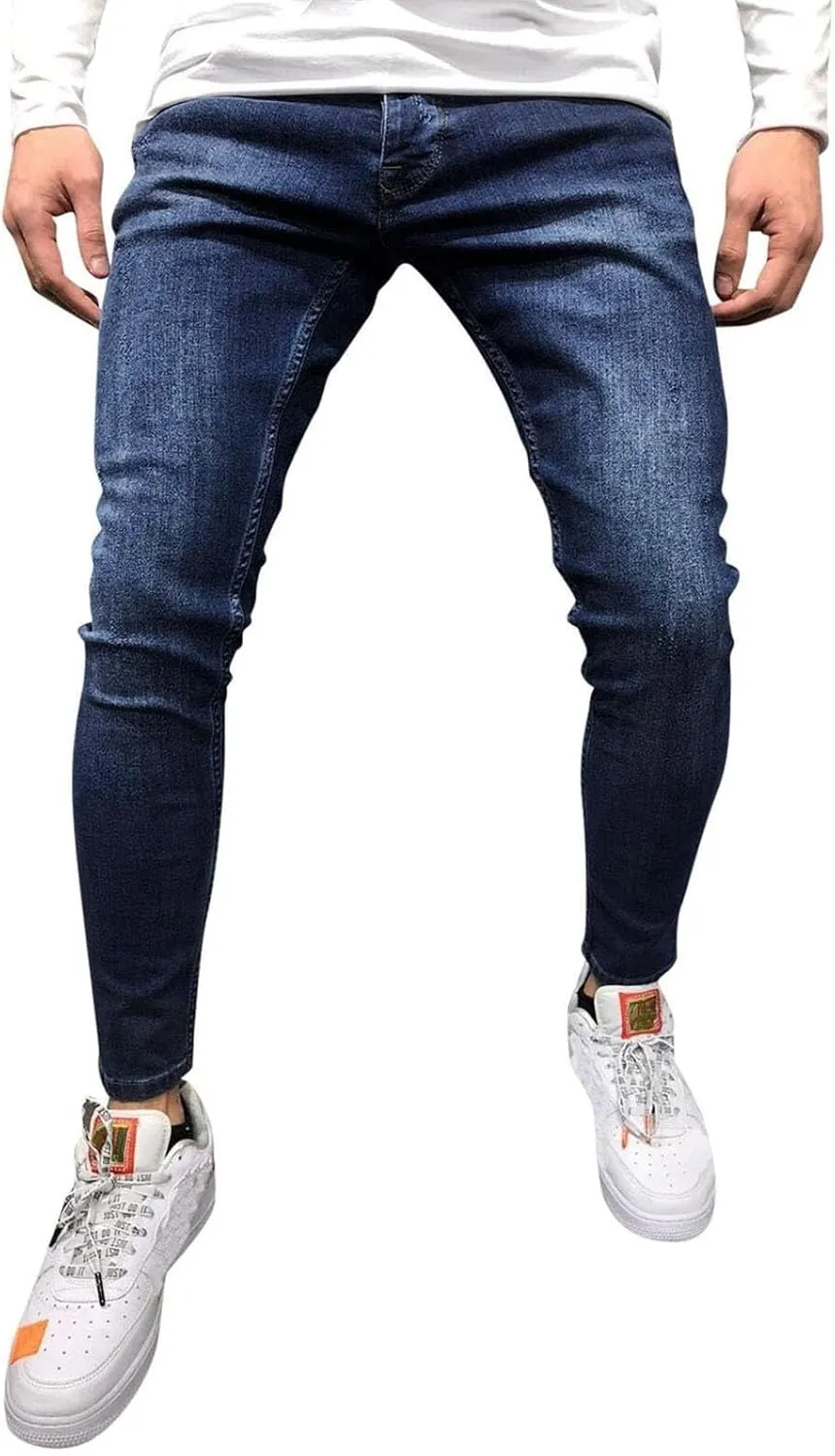 Men's Jeans Slim Fit Stretch Jeans Ripped Skinny Jeans for Men, Distressed Straight Leg Fashion Comfort Flex Waist Pants