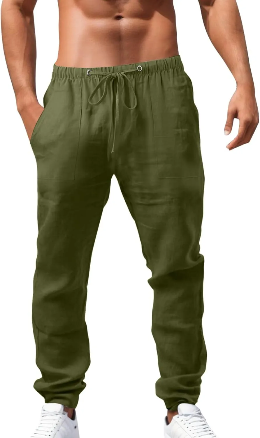 Men's Lightweight Casual Linen Pants 2024 Summer Breathable Joggers Tactical Pants Hiking Outdoor Trousers