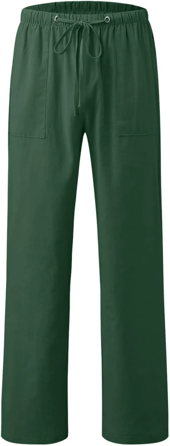 Men's Lightweight Casual Linen Pants 2024 Summer Breathable Joggers Tactical Pants Hiking Outdoor Trousers