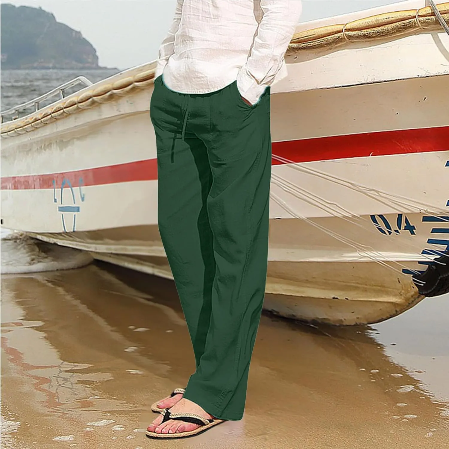 Men's Lightweight Casual Linen Pants 2024 Summer Breathable Joggers Tactical Pants Hiking Outdoor Trousers