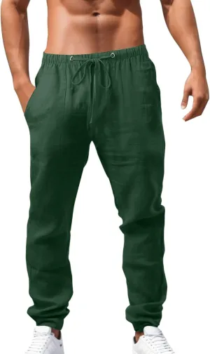 Men's Lightweight Casual Linen Pants 2024 Summer Breathable Joggers Tactical Pants Hiking Outdoor Trousers