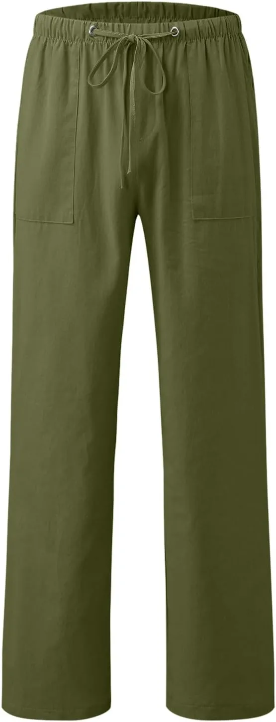 Men's Lightweight Casual Linen Pants 2024 Summer Breathable Joggers Tactical Pants Hiking Outdoor Trousers