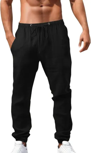 Men's Lightweight Casual Linen Pants 2024 Summer Breathable Joggers Tactical Pants Hiking Outdoor Trousers