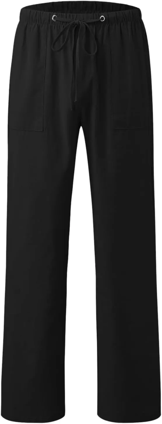 Men's Lightweight Casual Linen Pants 2024 Summer Breathable Joggers Tactical Pants Hiking Outdoor Trousers