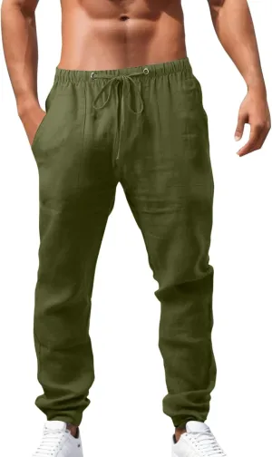 Men's Lightweight Casual Linen Pants 2024 Summer Breathable Joggers Tactical Pants Hiking Outdoor Trousers