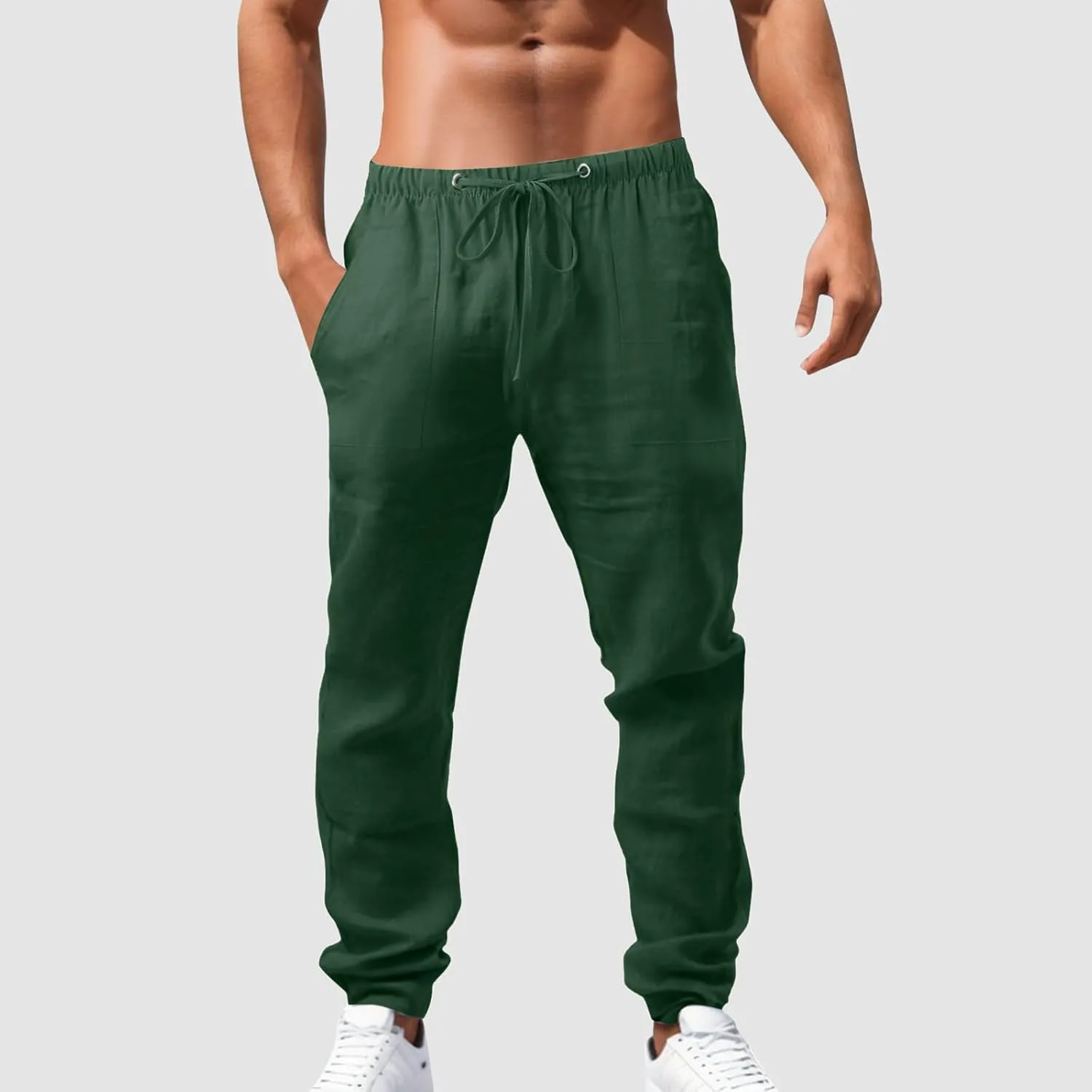 Men's Lightweight Casual Linen Pants 2024 Summer Breathable Joggers Tactical Pants Hiking Outdoor Trousers