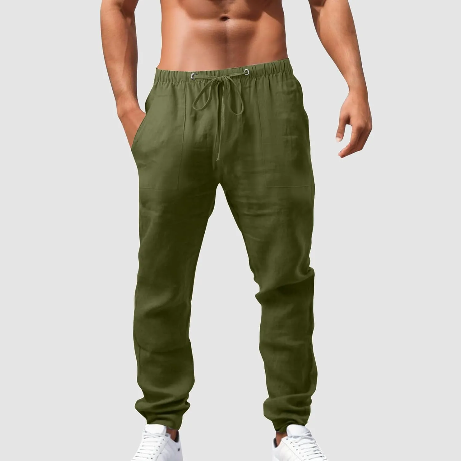 Men's Lightweight Casual Linen Pants 2024 Summer Breathable Joggers Tactical Pants Hiking Outdoor Trousers