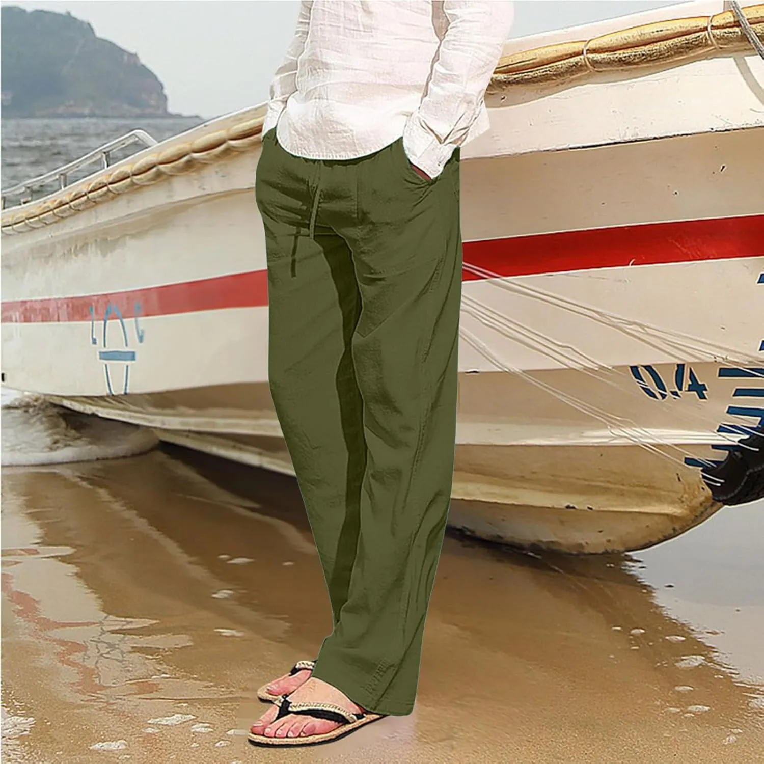 Men's Lightweight Casual Linen Pants 2024 Summer Breathable Joggers Tactical Pants Hiking Outdoor Trousers