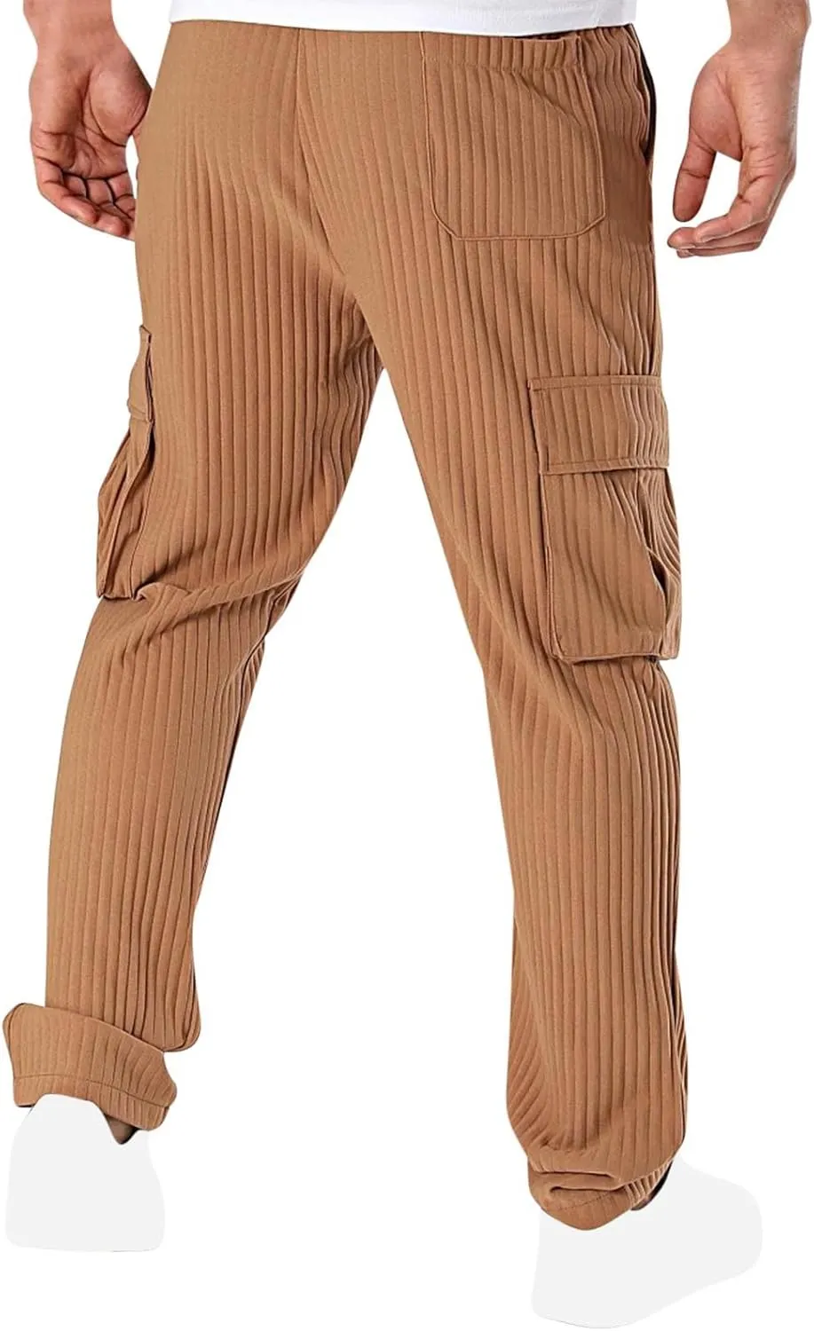Men's Loose Straight Pants Casual Slim Elastic Waist Drawstring Work Pant Pleated Breathable Sport Cargo Trousers