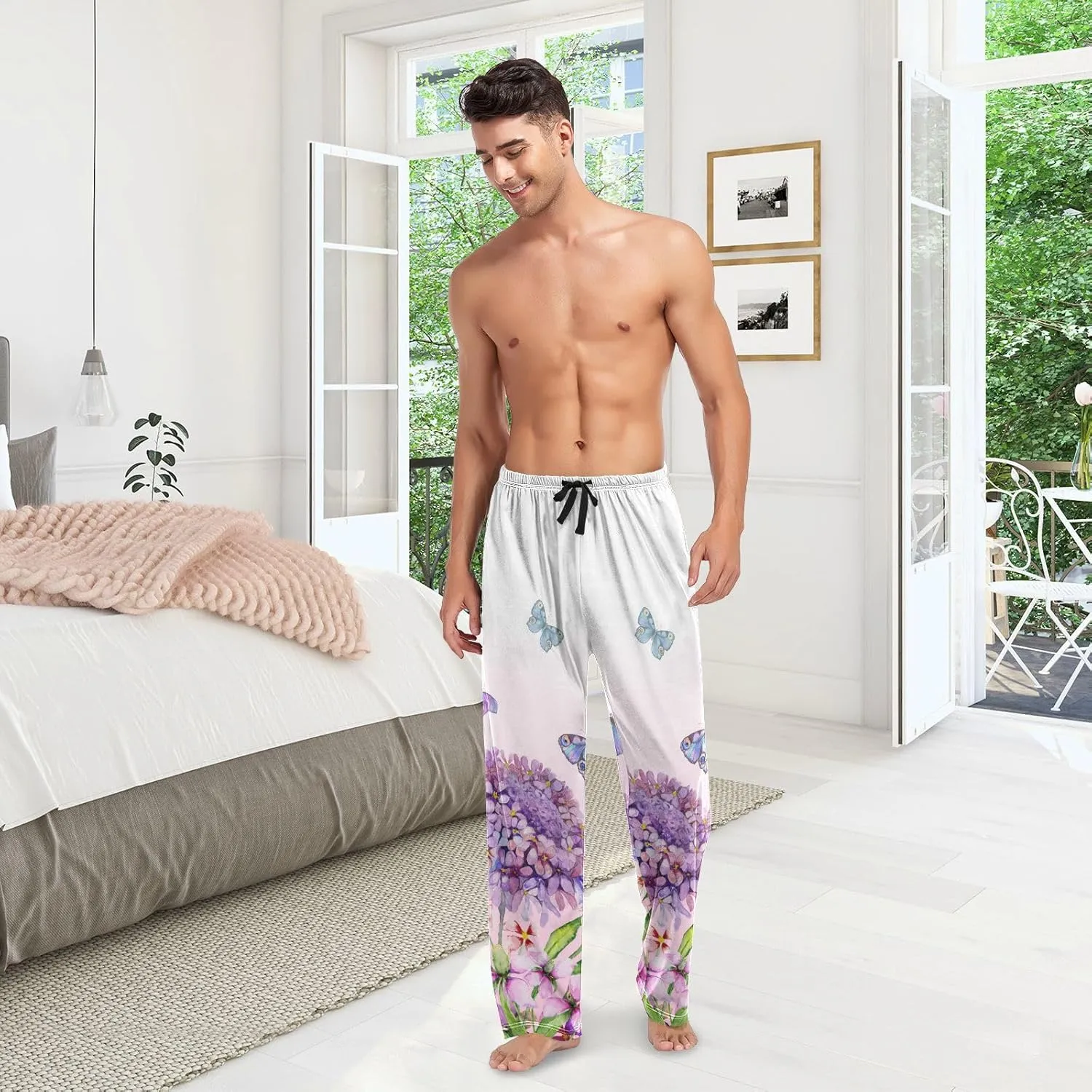 Men's Pajama Pants Straight Trouser Sleep Lounge Pants Sleepwear with Pockets