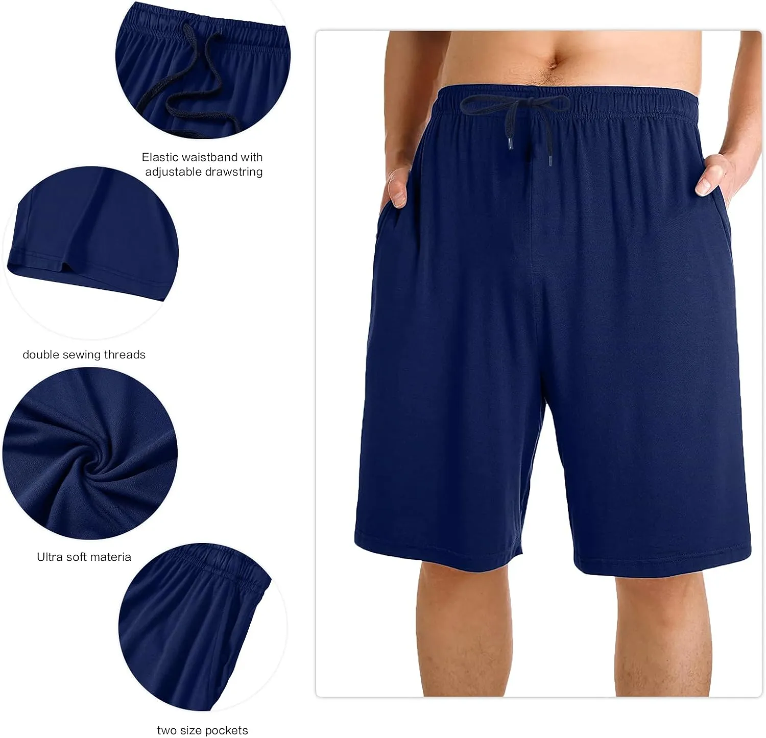 Mens Pajama Shorts Sleeping Stretch Boxer Shorts Ultra-Soft Modal Casual Pajama Sleep Bottoms Pants