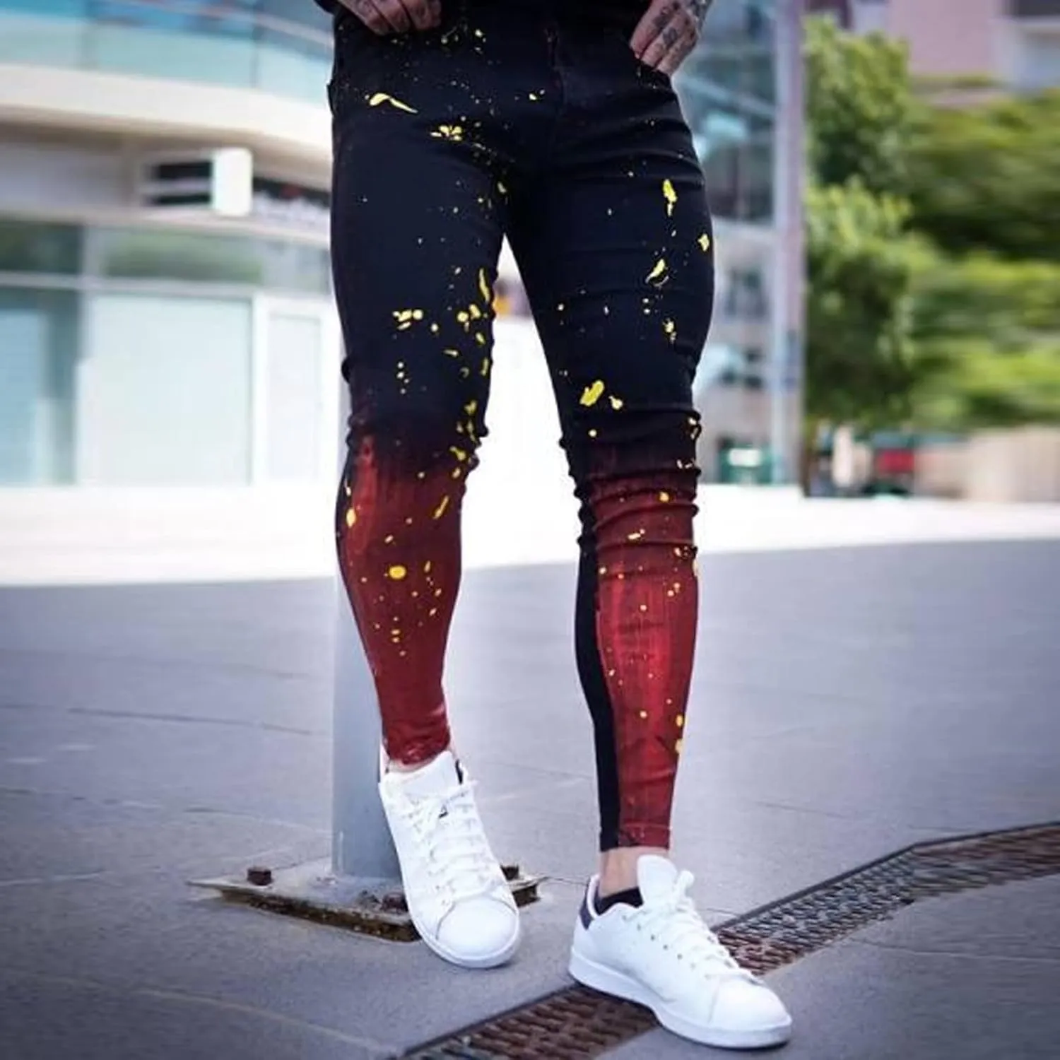 Mens Pants Jeans Relaxed Fit Classic Comfort Flex Retro Jeans Pants Lightweight Elastic Waist Tapered Denim Trousers