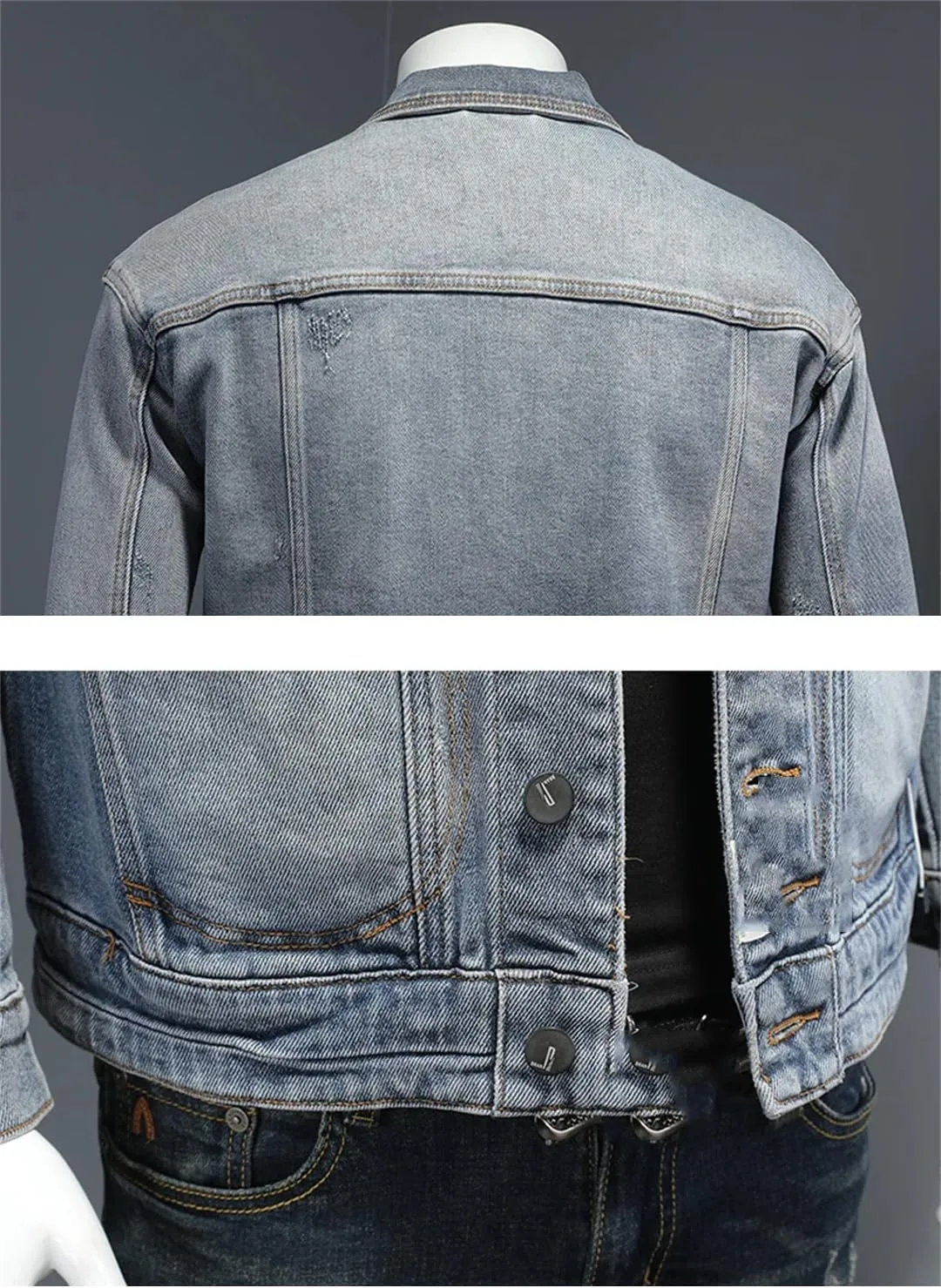Men's Plus Size Denim Jacket High Stretch Large Pocket Casual Motorcycle Jacket