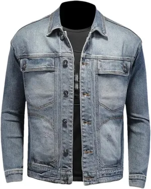 Men's Plus Size Denim Jacket High Stretch Large Pocket Casual Motorcycle Jacket