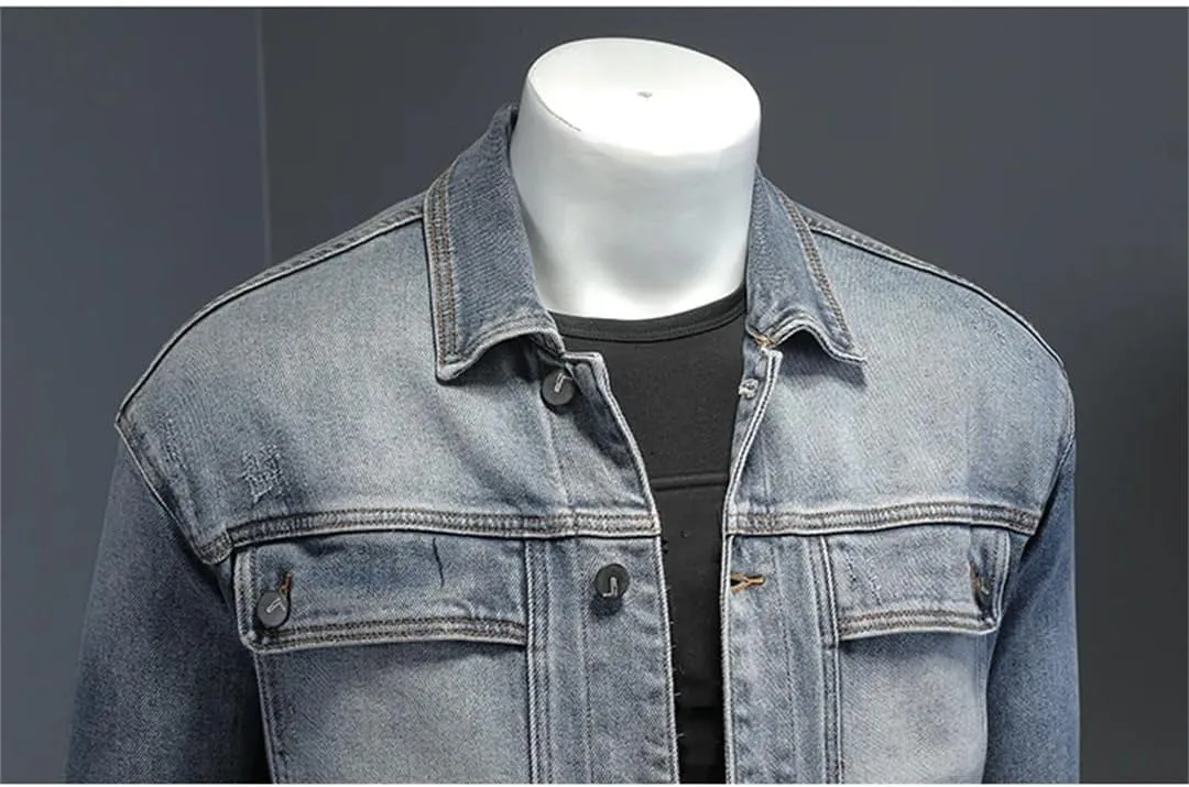 Men's Plus Size Denim Jacket High Stretch Large Pocket Casual Motorcycle Jacket