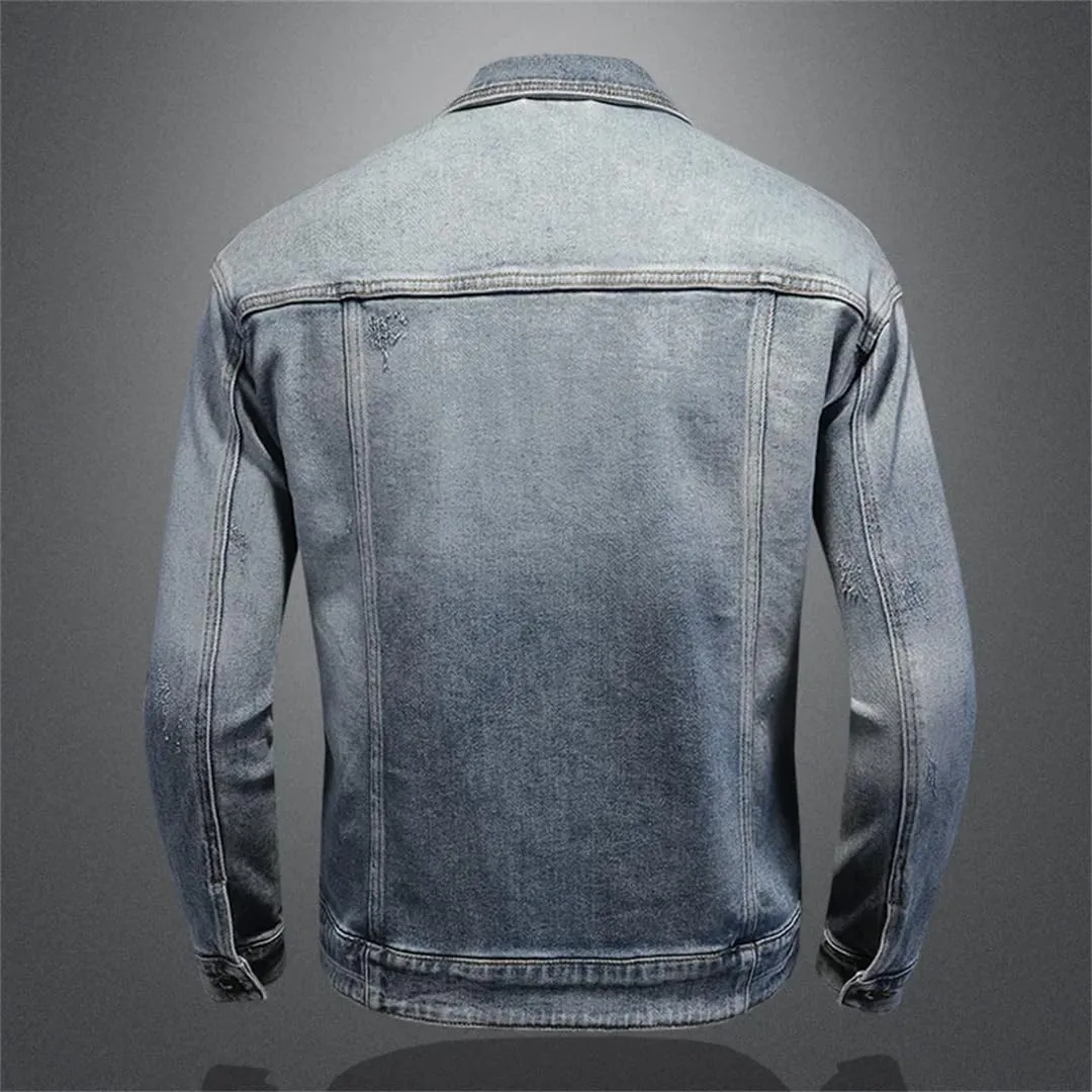 Men's Plus Size Denim Jacket High Stretch Large Pocket Casual Motorcycle Jacket