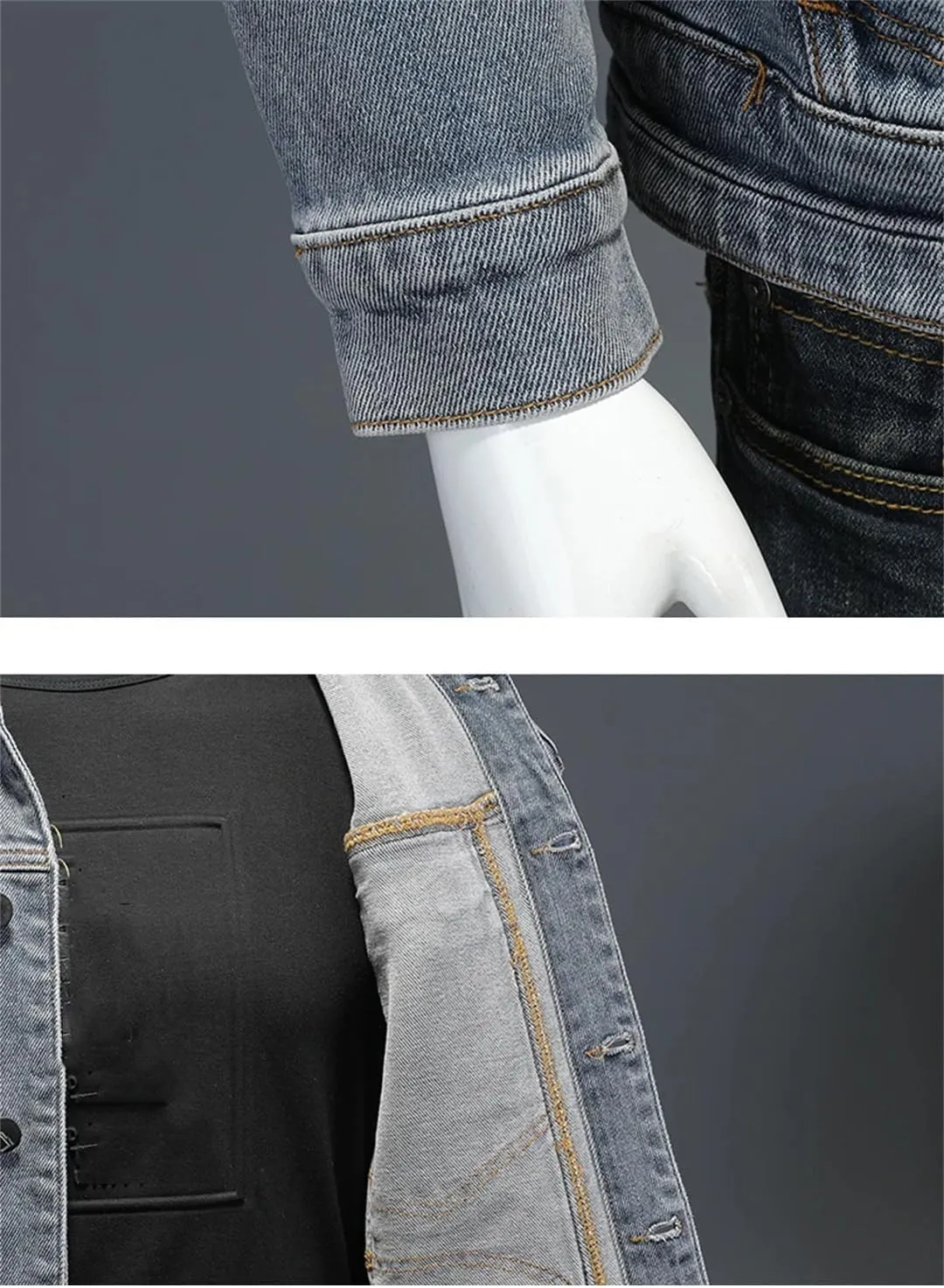 Men's Plus Size Denim Jacket High Stretch Large Pocket Casual Motorcycle Jacket