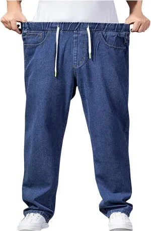 Men's Relaxed Fit Straight Jeans Elastic Waist Cargo Jeans Work Utility Pants Casual Loose Demin Pants