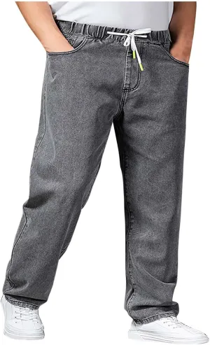 Men's Relaxed Fit Straight Jeans Elastic Waist Cargo Jeans Work Utility Pants Casual Loose Demin Pants