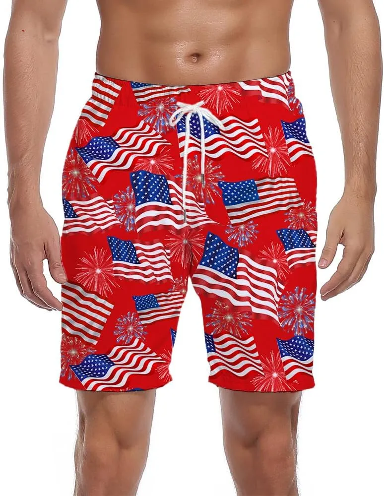 Men's Swim Trunks Quick Dry 3D Printed Beach Board Shorts with Pockets Cool Mesh Lining Bathing Suits