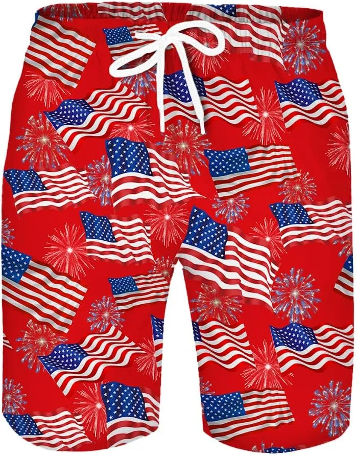 Men's Swim Trunks Quick Dry 3D Printed Beach Board Shorts with Pockets Cool Mesh Lining Bathing Suits