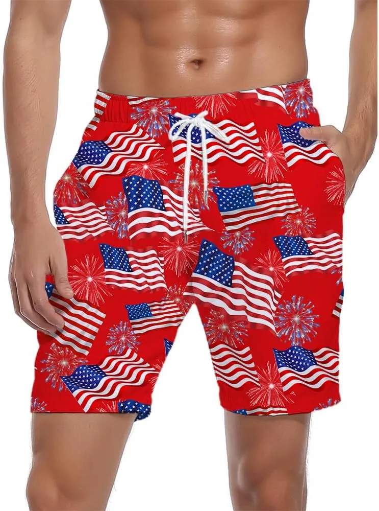 Men's Swim Trunks Quick Dry 3D Printed Beach Board Shorts with Pockets Cool Mesh Lining Bathing Suits