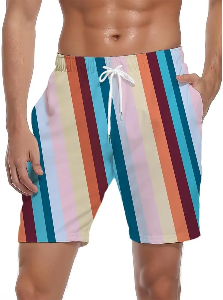 Men's Swim Trunks Quick Dry 3D Printed Beach Board Shorts with Pockets Cool Mesh Lining Bathing Suits
