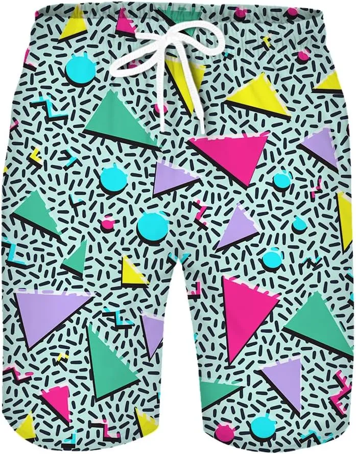 Men's Swim Trunks Quick Dry 3D Printed Beach Board Shorts with Pockets Cool Mesh Lining Bathing Suits